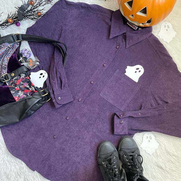 90s Billblass jeans purple button down long sleeve top - Picture 10 of 17